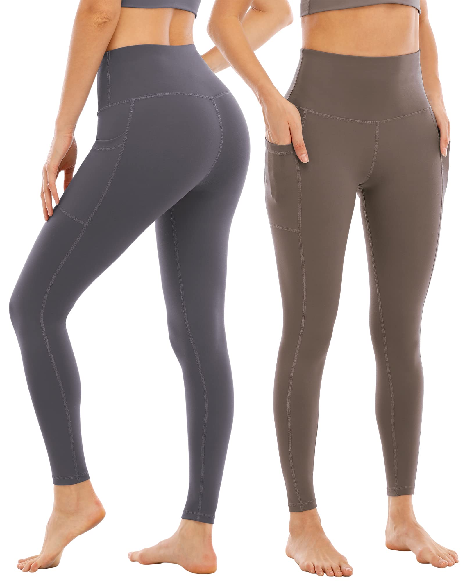 YOUNGCHARM Confezione da 4 Leggings da Donna con Tasche a Vita Alta, Controllo Addome, Pantaloni da Yoga