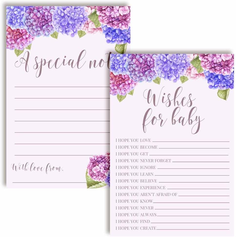 Amanda Creation Watercolor Violet Floral Baby Wishes Cards 20, 4"x6" - Great Keepsake and Fun Activity for Baby Showers - Wishes for Baby Keepsakes Last Generations - Fill-In, Double-Sided Cards
