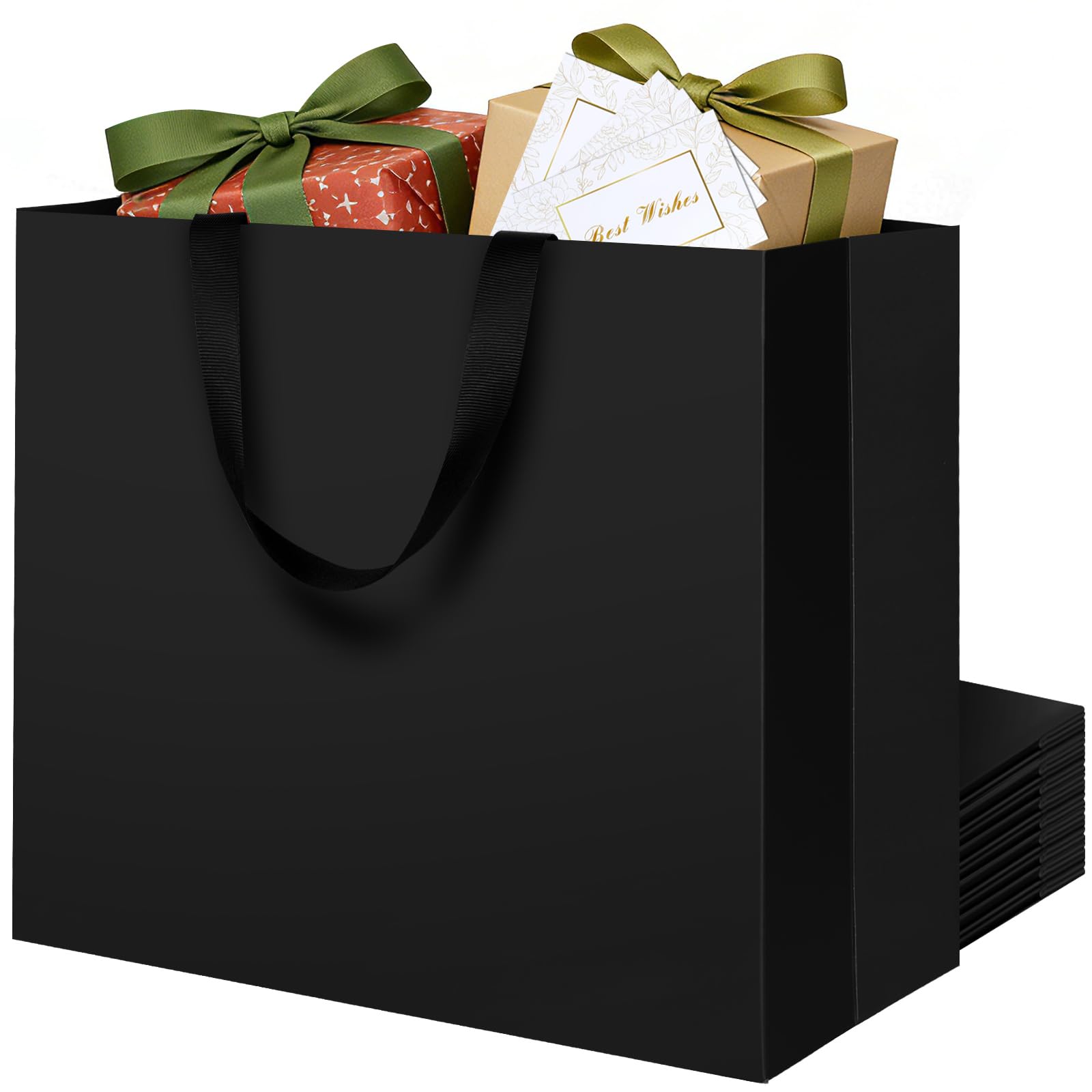 LVNRIDS Extra Large Gift Bags Black, 10 Pack Luxury Gift Shopping Bag with Handle 45 x 15 x 38 cm, Extra Large Gift Bags with 2 Cards for Wedding Birthday Party Christmas Valentine Presents Mall