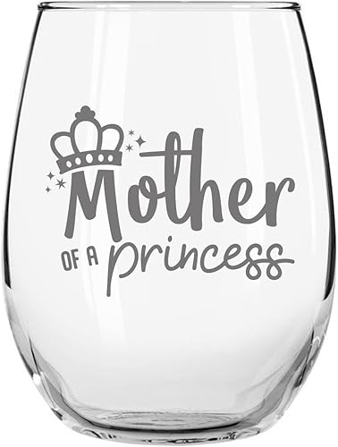 Miniatura 4 de Mother of A Princess Daughter of A Queen - Juego de 2 copas de vino sin tallo (15 onzas), copas de vino para mamá de hija, idea de regalos a juego