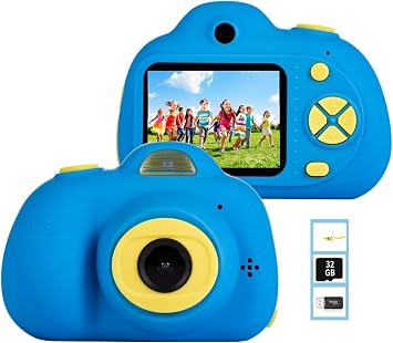 Kids 1080P HD Video Camera 18MP Selfie Camera for Boys & Girls Aged 3-8 with 32GB Card Navy Blue