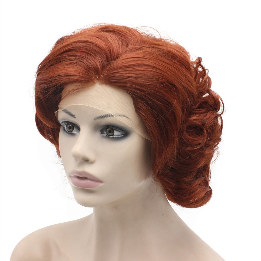 MX angel Swiss Lace Front Short Curly Burgundy Red Cosplay Party Wig Synthetic