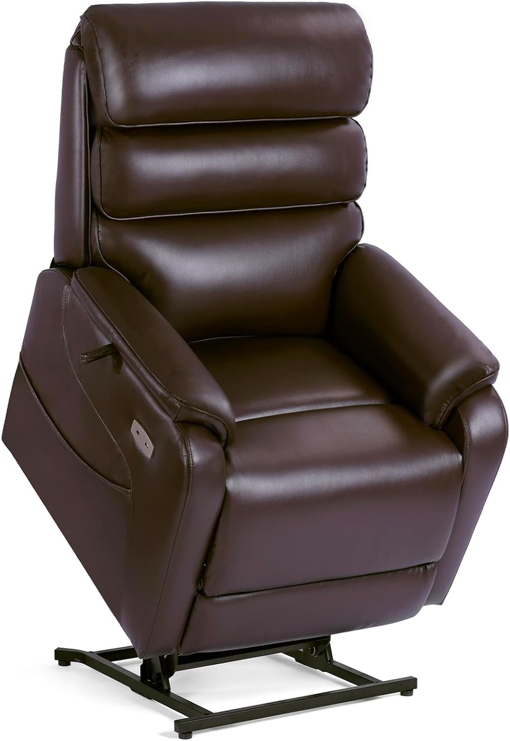 EONIX Clearance Dual Motor Lay Flat Power Lift Recliner Chair for Elderly with Heat and Massage, Electric Leather Lift Chair with Charging Ports, FSC Oeko 400lbs Heavy Duty, SLRY003061, Dark Brown