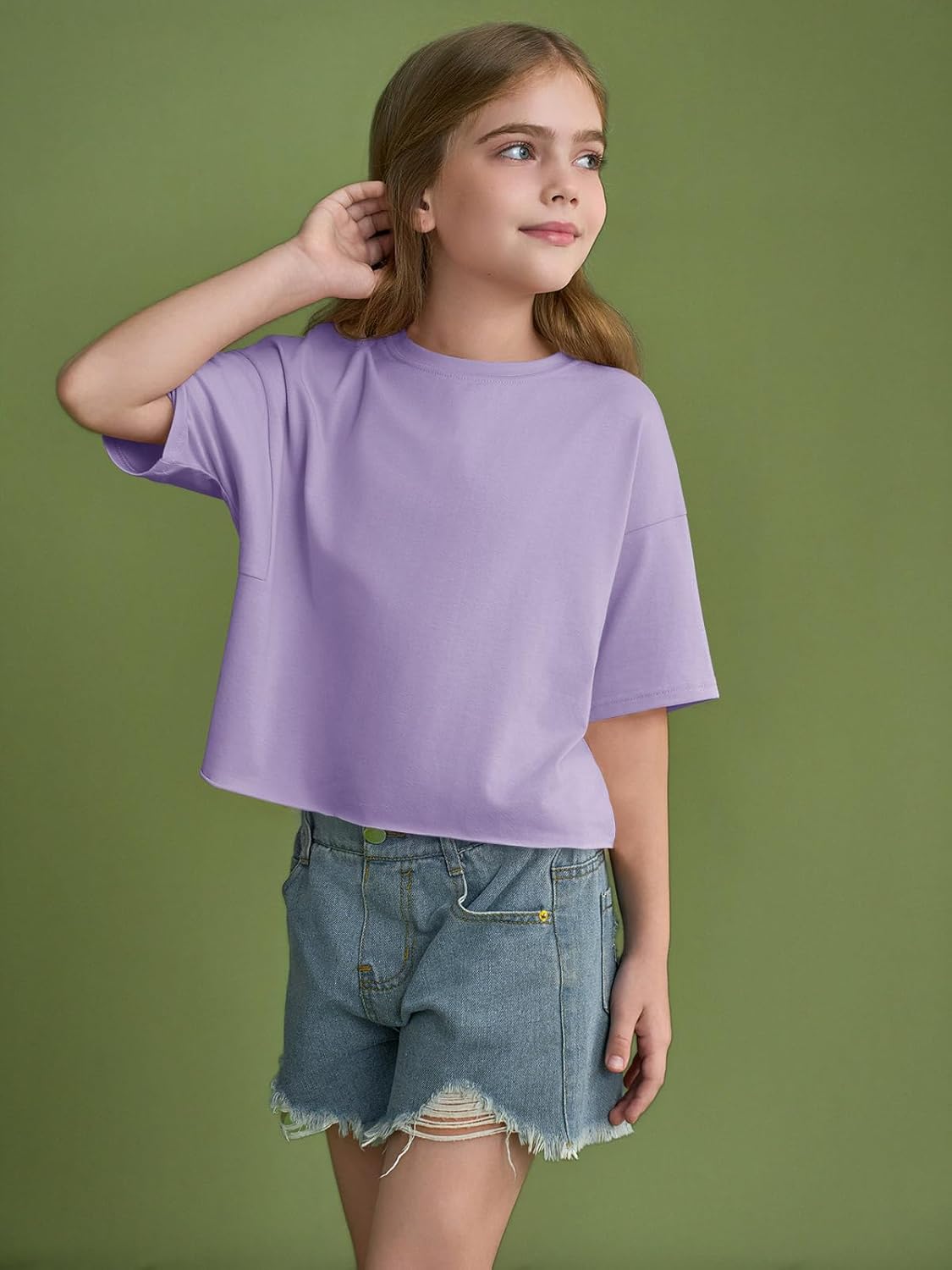 Girls Athletic Oversized Crop Tops Kids Drop Shoulder Short Sleeve T Shirts Workout Tees 5-14 Years - Image 3