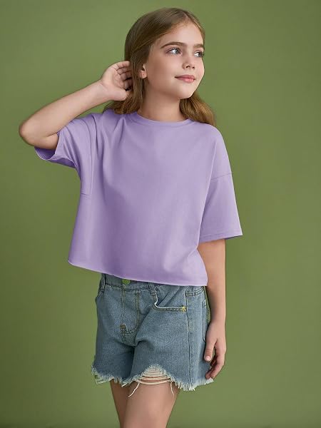 Top corto oversize atletico da ragazza per bambini con spalle a goccia a maniche corte magliette da allenamento 5-14 anni - 3