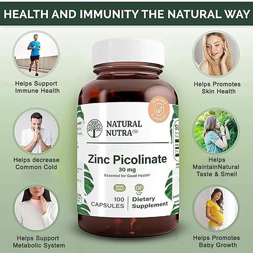 Miniatura 10 de Natural Nutra Picolinato de zinc 30 mg, doble fuerza, crudo y puro, suplemento altamente biodisponible para el crecimiento y el apoyo inmunológico,
