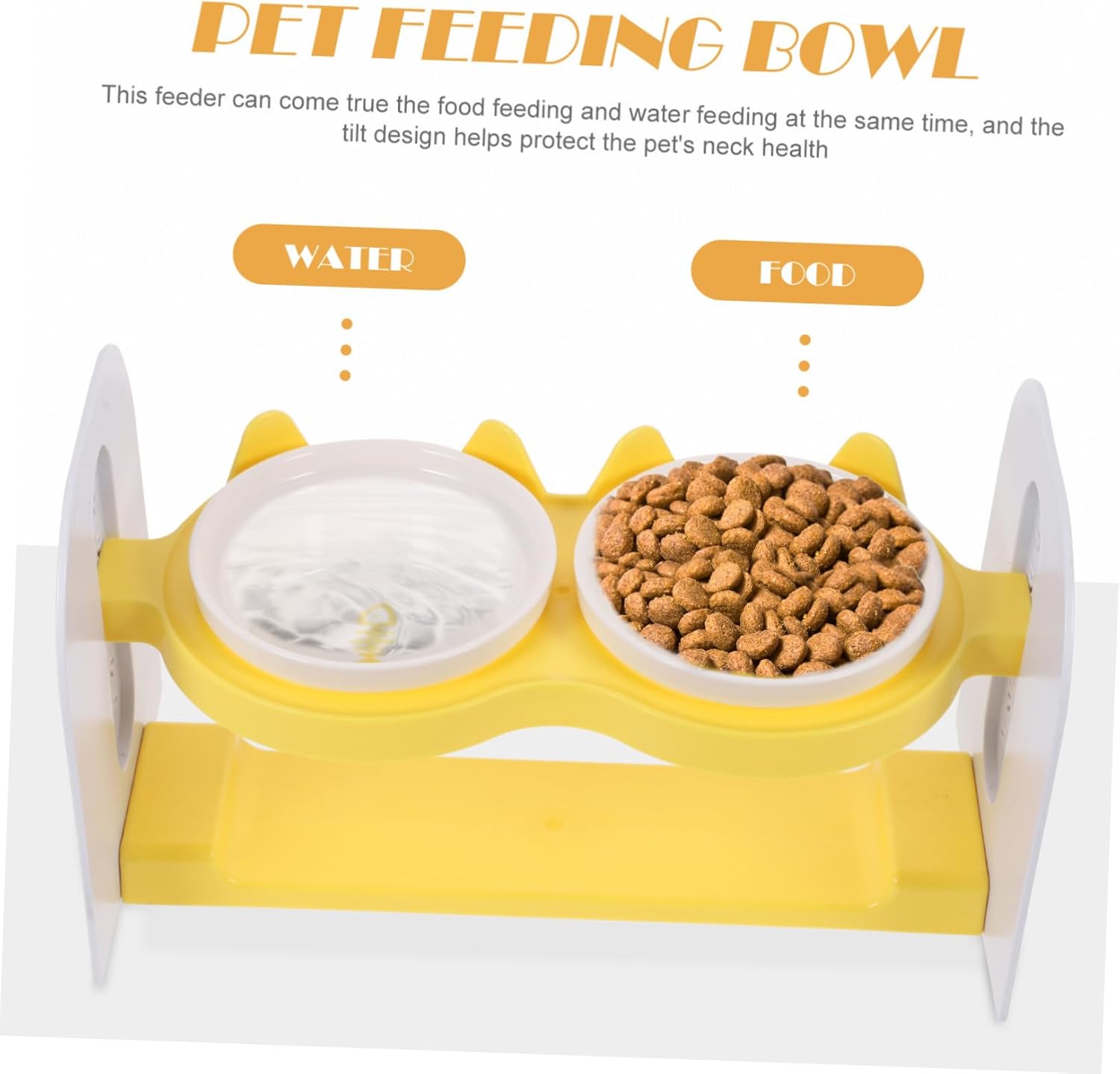 Kisangel 1set Ceramic Double Cat Food Bowls Tilt and Non- Base Pet Dish for Cats and Dogs for Indoor Use