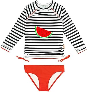 Bañador para niña UPF 50+, protección de Manga Larga, Dos Piezas, Nudo de Lazo, Traje de baño Rash Guard con Volantes, puños raros