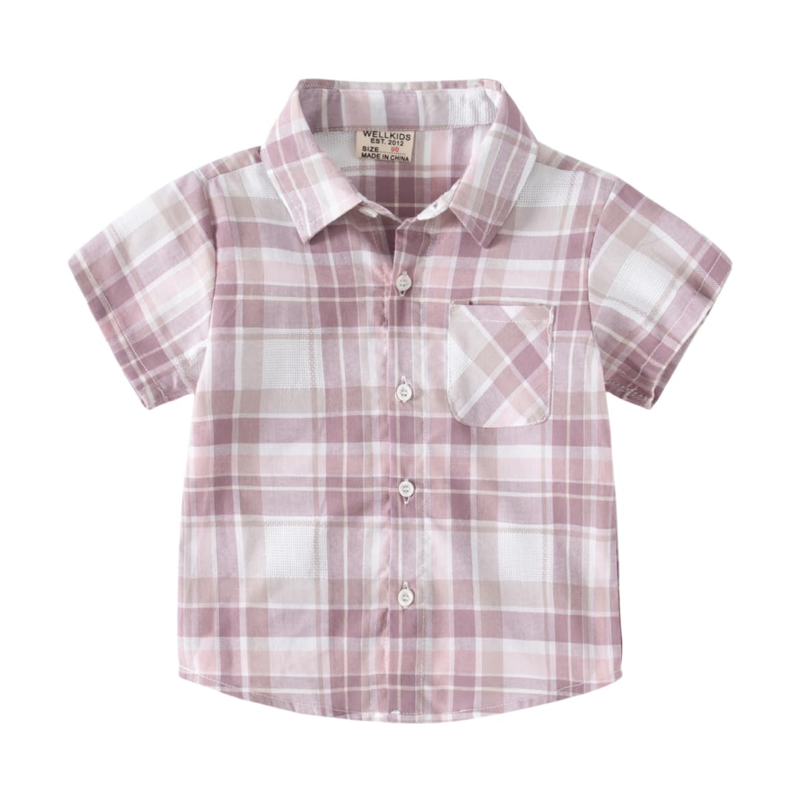 Toddler Baby Boys Summer Blouses Plaid Short Sleeve Tops Button Down Lapel Shirts Cotton Shirt for Infants (Pink,90/18-24 M,Unisex,Big Kid,US,Age,18 Months,24 Months)