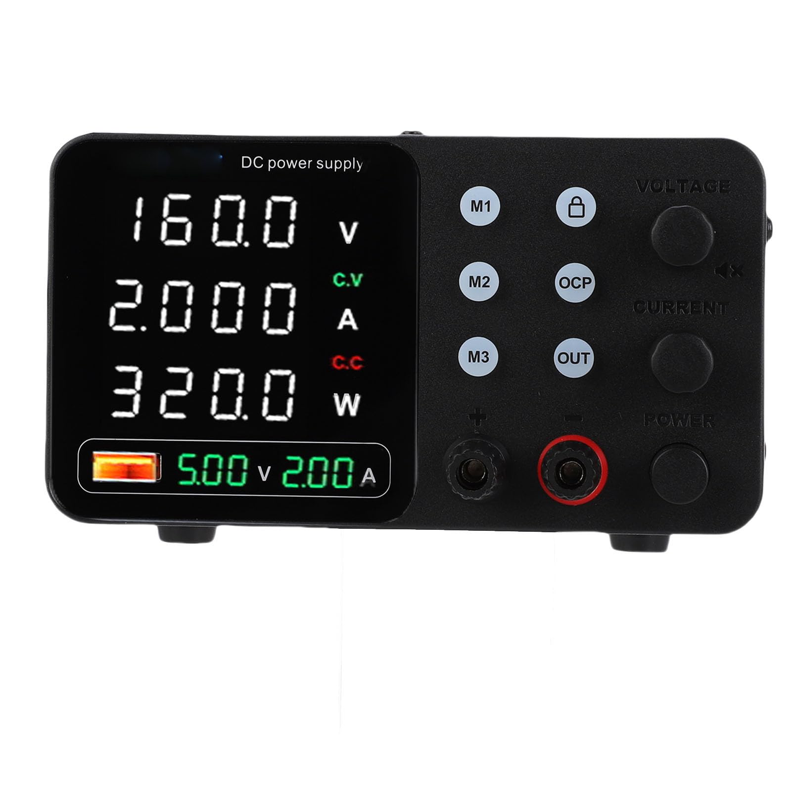 Eujgoov Zasilacz DC Regulowany 0-30V 0-10A z regulacją enkoderową i Szybkim ładowaniem USB, Przycisk Włączania/wyłączania Wyjścia do Ciągłej pracy. (Wtyczka UE 230 V)