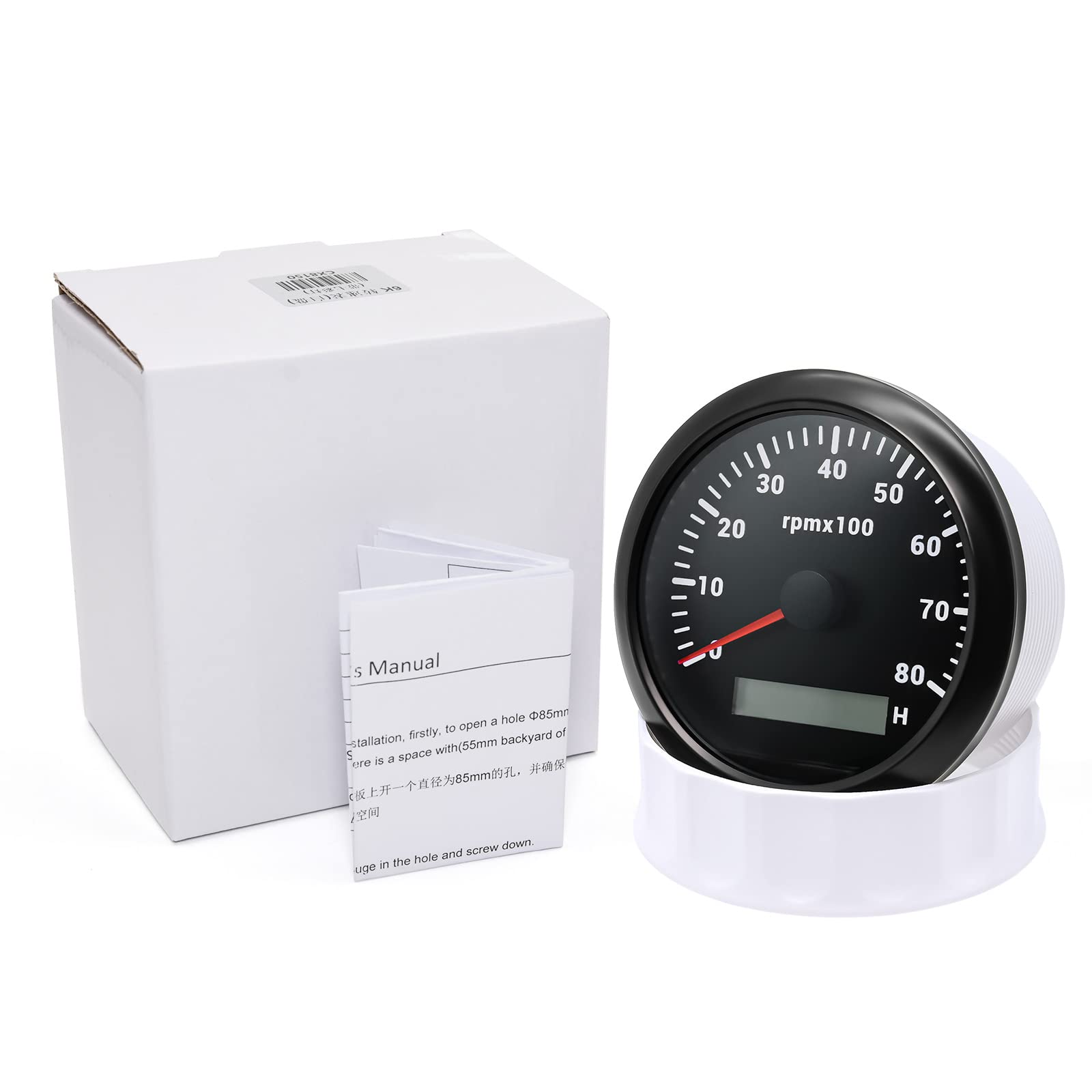 85mm Marine Drehzahlmesser 0-8000RPM Wasserdichtes mit Betriebsstundenzähler 7 Farben Hintergrundbeleuchtung für Auto Boot LKW Diesel Benzinmotor