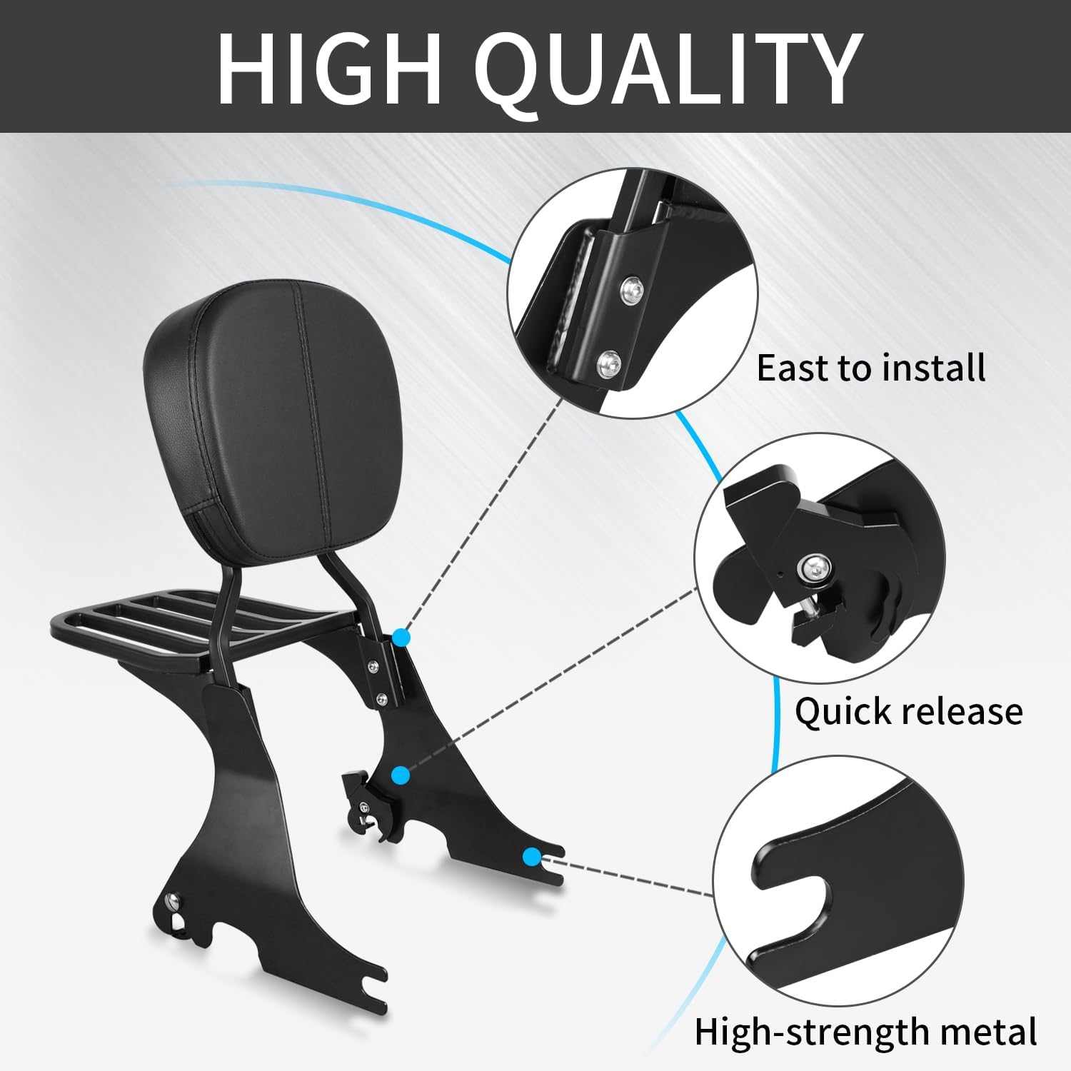 Black Detachable Passenger Backrest Sissy Bar with Luggage Rack Docking Latches Hardware Kit Compatible with for Harley Sportster XL 883 1200 2004-2024 Back Rest Sissy Bar