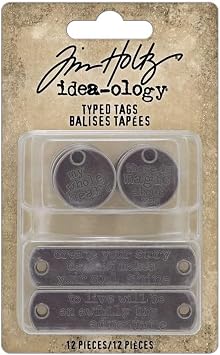 Tim Holtz Idea-Ology Typed Tags, 2 Sizes, .75" Diameter and 2" TH94382