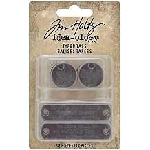 Tim Holtz Idea-Ology Typed Tags, 2 Sizes, .75" Diameter and 2" TH94382 | 12 Metal Tags | Two Sizes | For Paper Crafts and Home Decor