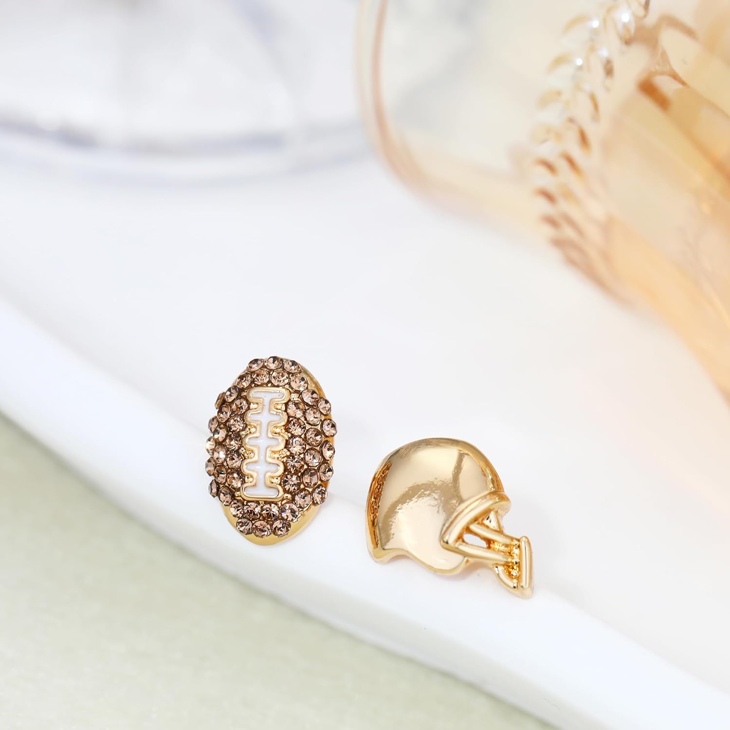 Rhinestone Earrings for Women,Football,Surfing,Tennis Ball,Pickleball,Golf,Basketball Sports Stud Earrings Trendy Dainty Gold Y2K earrings Jewelry for Mom Mama Lucky Charm Game Day Rugby - Image 4