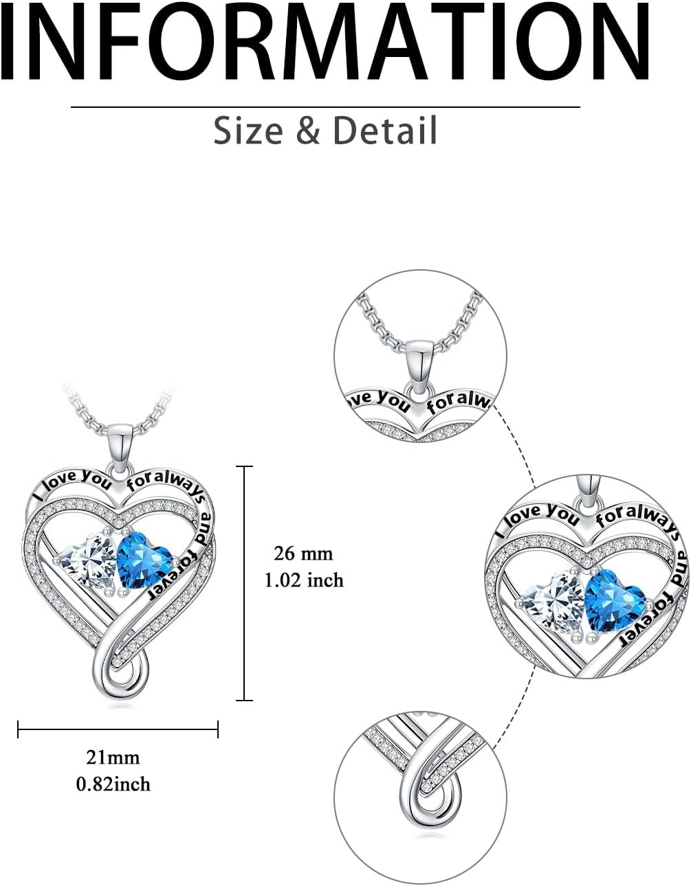 Birthday Gifts for Women Infinity Heart Two Birthstone I Love You Pendent Jewerly Anniversary Women Pendent Necklaces for Her Wife Birthday Gift Ideas Birthday Present for Girlfriend Mom Daughter Yourself - Image 5