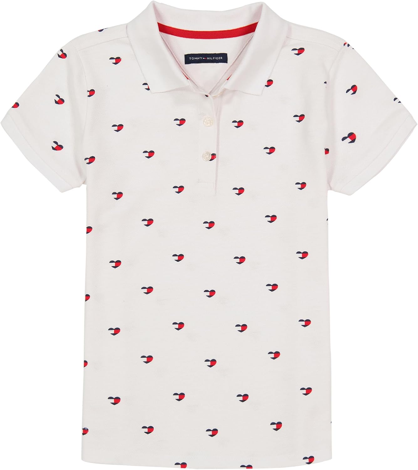 Tommy Hilfiger Girl's Short Sleeve Polo Shirt, Button Closure With Ribbed Collar and Sleeves
