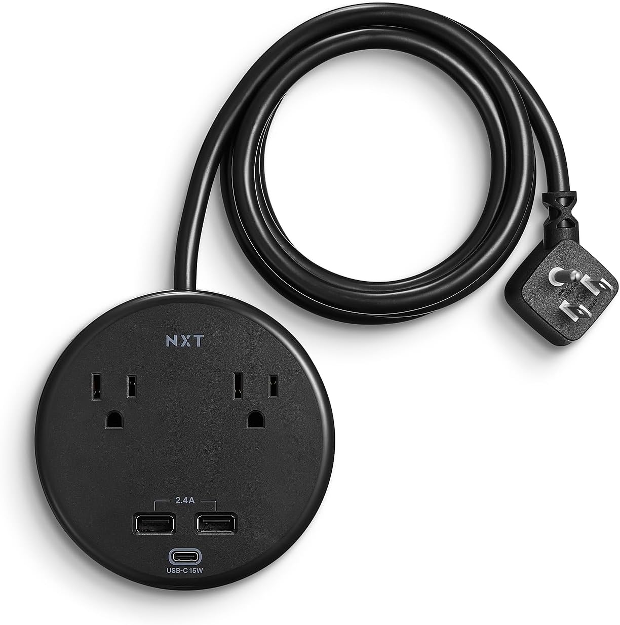 NXT Technologies 2‑Outlet Desktop Surge Protector with USB Charging – 5 ft. Cord, 500 Joules