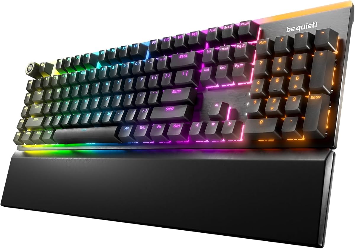 be quiet! Light Mount Mechanical Keyboard | Tactile | Hot-Swappable Lubricated Silent Switches | 3D Media Wheel | ARGB Keyboard | Quality PBT Double-Shot Keycaps | Programmable | BT004US