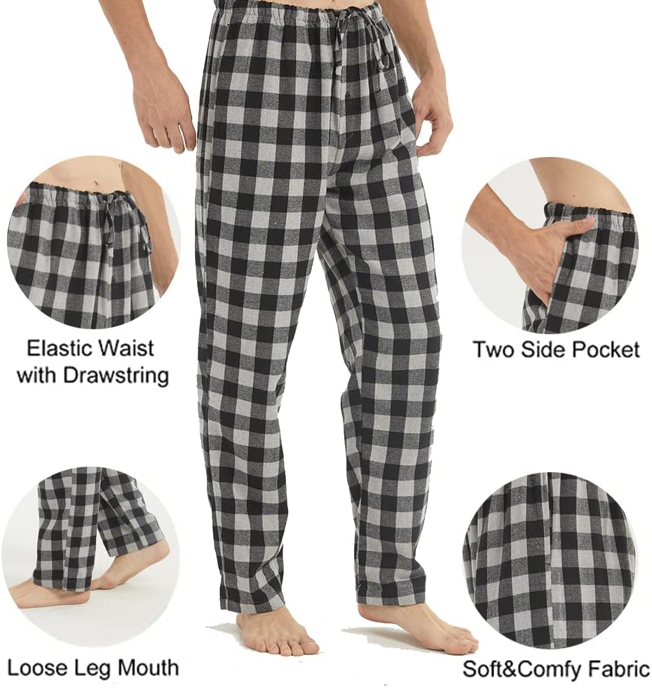 Flannel Mens Pajama Pants 3 Pack Cotton Red Plaid Pajamas Bottoms with Pockets Drawstring Lounge Sleepwear Christmas PJ - Image 4