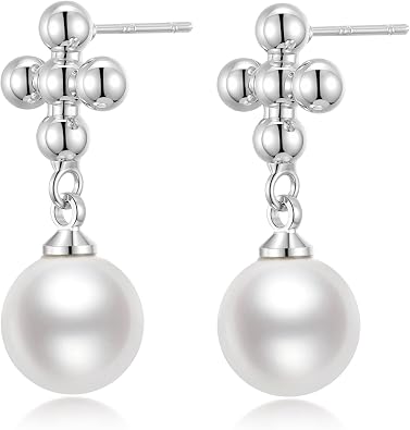 Evabelle Dangle Drop Earrings for Women Hypoallergenic Gold Plated Cross Flower Bow Pearl Earrings Trendy Jewelry