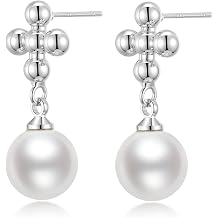 Evabelle Dangle Drop Earrings for Women Hypoallergenic Gold Plated Cross Flower Bow Pearl Earrings Trendy Jewelry