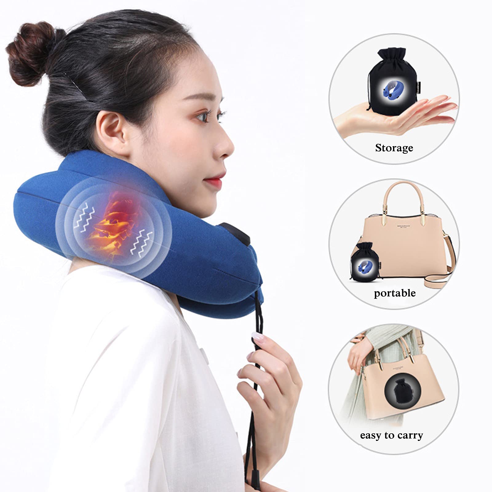 Cuscino da Viaggio per Collo Shiatsu E Supporto per Il Collo Impastato in Memory Foam A Forma di U Senza Fili, Utilizzato per Alleviare Il Dolore, Adatto per Viaggi in Aereo, Treno, Auto,Grigio