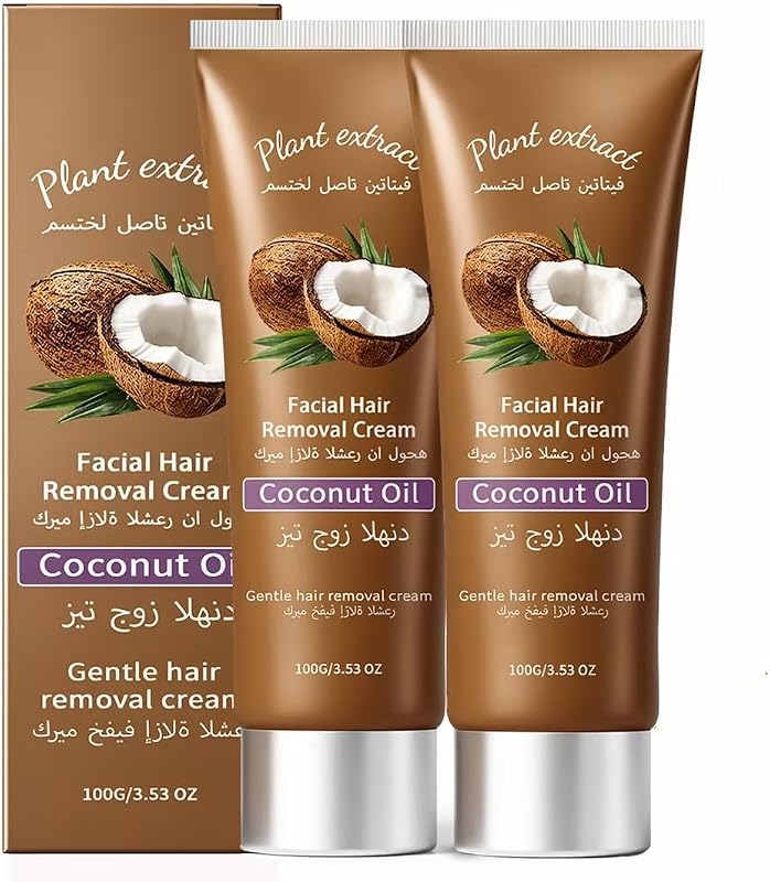 Creme depilatório facial XBEGIX com óleo de coco, Pacote com 2