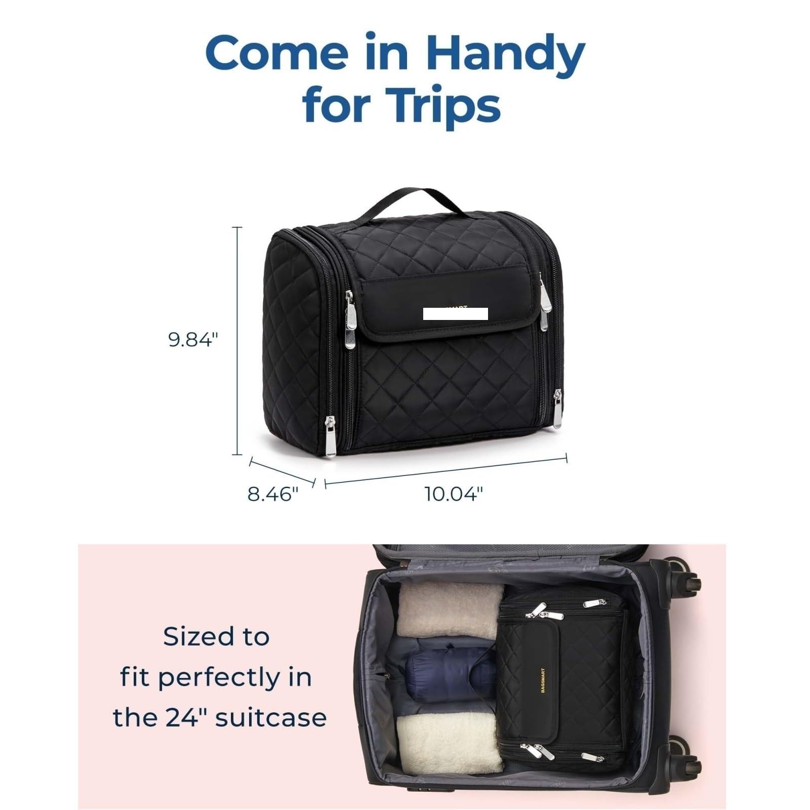 Neceser Maquillaje Neceser Mujer Bolsa De Cosméticos For Mujer con Gancho, Bolsa De Cosméticos Portátil Que Puede Contener Cosméticos Y Artículos De Tocador Bolsa De Maquillaje(Black)