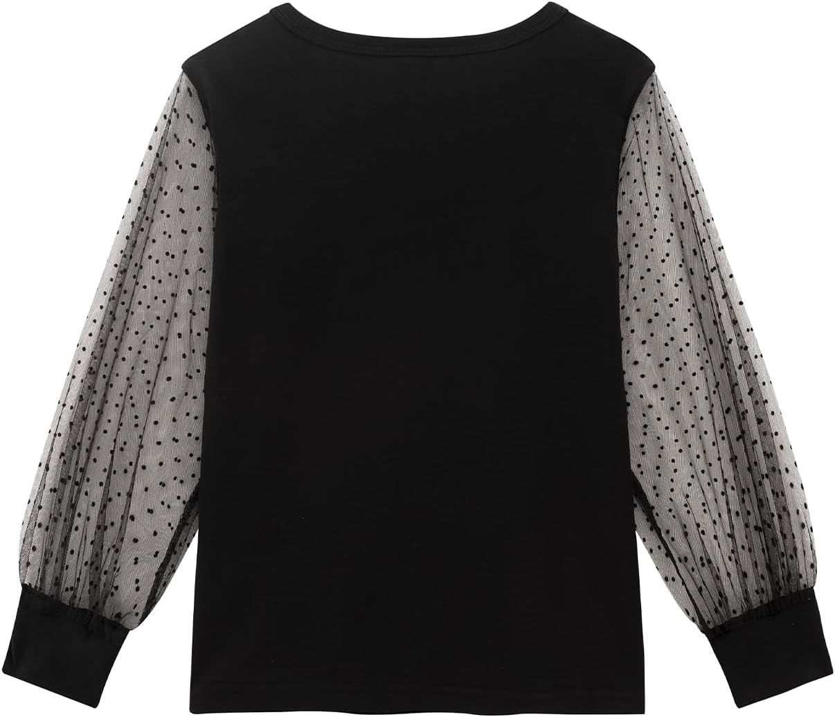 Noomelfish Girls Mesh Long Sleeve T-Shirts Kids Cute Sheer Dressy Tops Blouse(5-12 Years) - Image 3