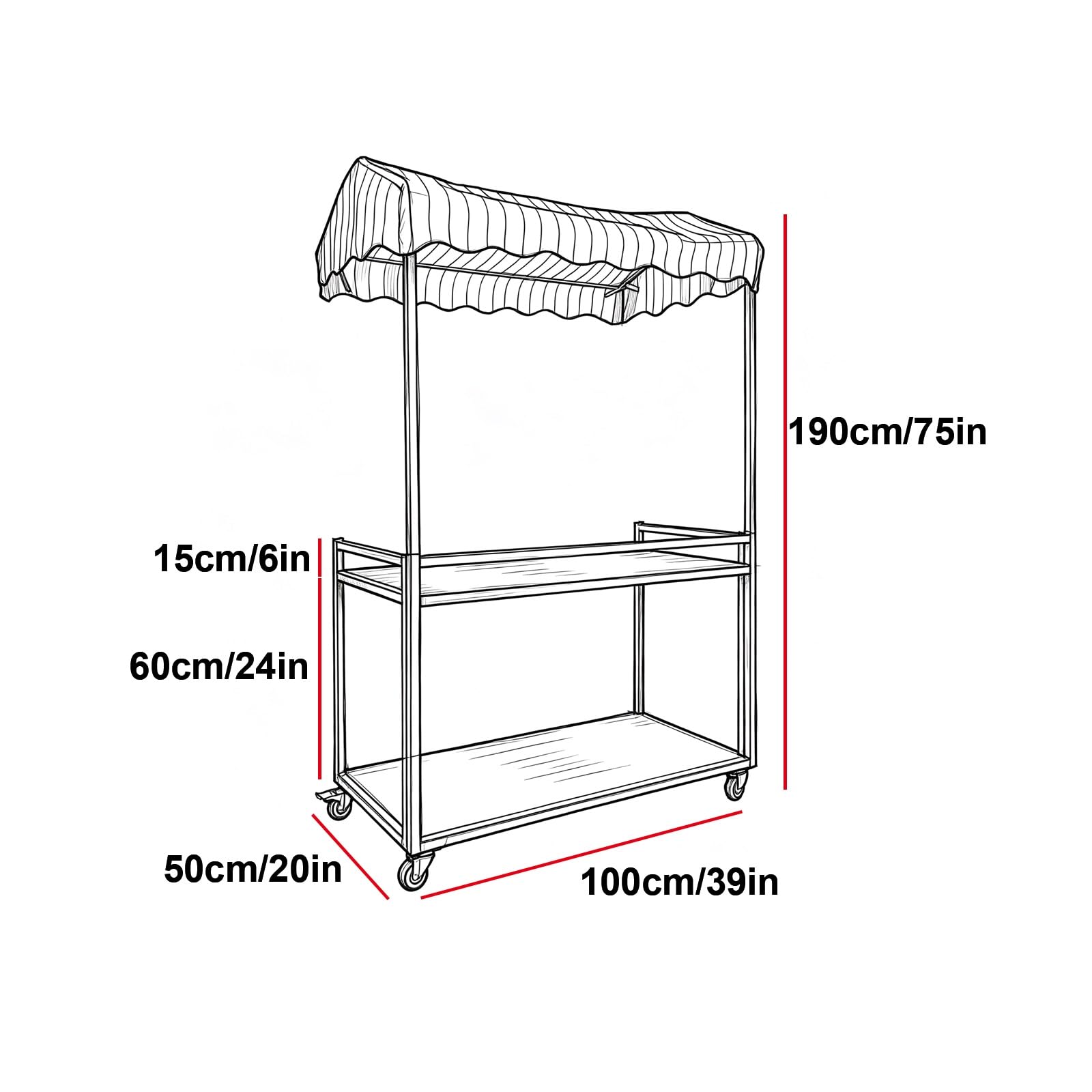 Carrito de Vendedor Plegable, Estructura Reforzada de Acero Al Carbono, Mesa de Dos Niveles, Carro de Venta Móvil con Toldo y Ruedas con Bloqueo, para Eventos(Yellow,50x100cm/20x39in)