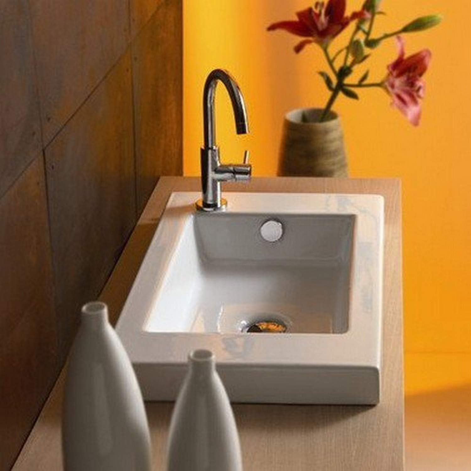 Tecla 3503011-One Hole Series 35 Rectangular Ceramic Wall Mounted/Built In Sink, White
