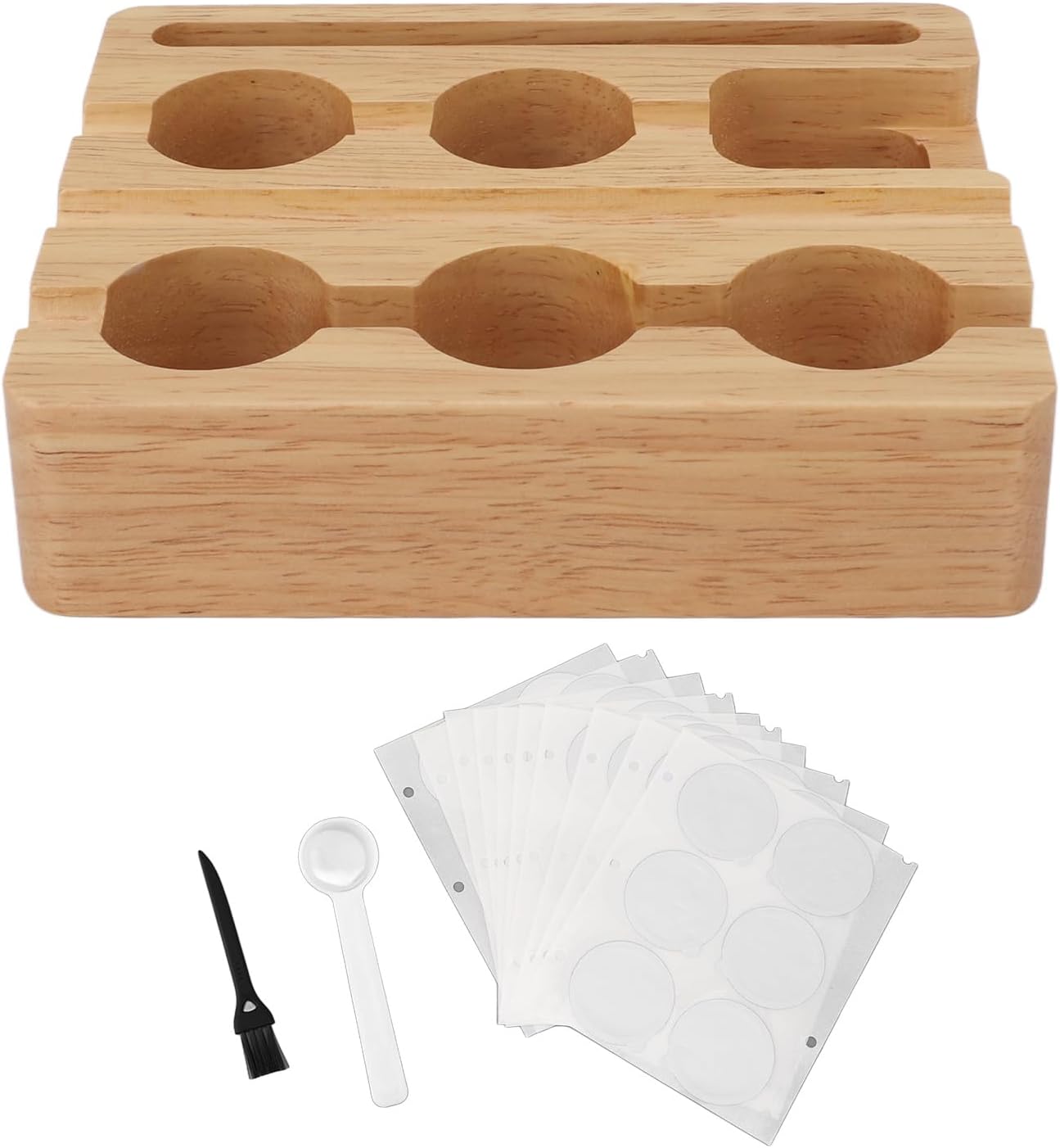 Reusable Coffee Capsule Refill Kit, Aluminum Foil Seals with Wooden Holder for Original Pods, 60PCS 37mm Foil Lids with Brush and Spoon for Fresh Home Brewing