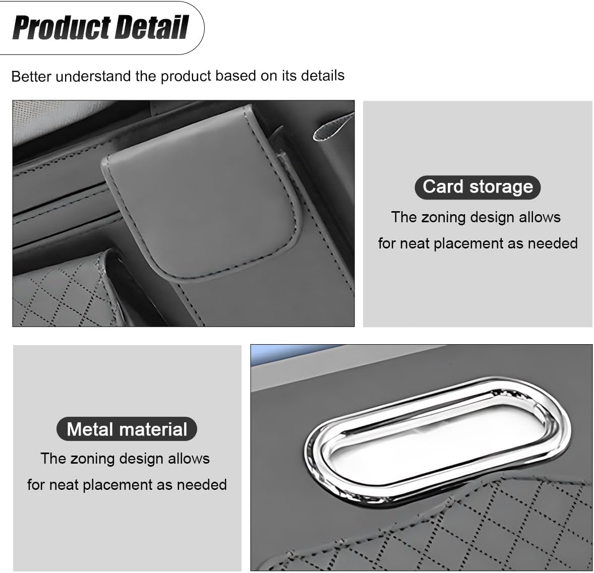 ZIMISI Leather Car Visor Organizer, Sun Visor Storage Bag, Car Tissue Holder, Multi-Pocket Document Holder, Vehicle Travel Accessories for Pen, License, Cards, Sunglasses, Tissues (Grey) image 3