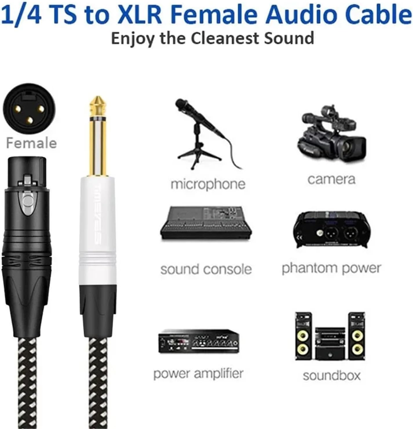 6.35mm (1/4") TS to XLR Female Balanced Stereo Audio Cable Gold-Plated and Shielded for Microphones Mixers Live and Speakers(3m)