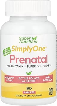 SuperNutrition Simply One, Prenatal Multivitamin with Super Greens, Spices, Vitamin A, and Folate, 90 Tablets
