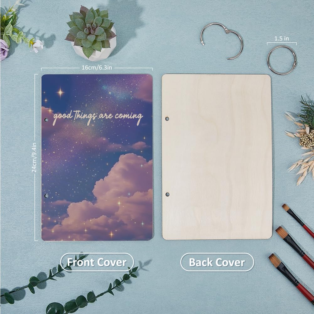 SUPERDANT Greeting Card Holder Planning Book Organizer Wooden Loose Leaf Binder Bloom Dreamy Cloud Photo Album 2-Rings Cover Planner Keeper Keepsake Gifts Good Things Are Coming Sign Cover Binder - Image 3