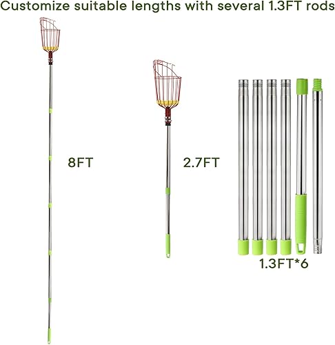 Miniatura 4 de Suwimut Herramienta recolectora de frutas, poste recogedor de frutas extensible de 8 pies con cesta grande giratoria, herramientas de jardinería de