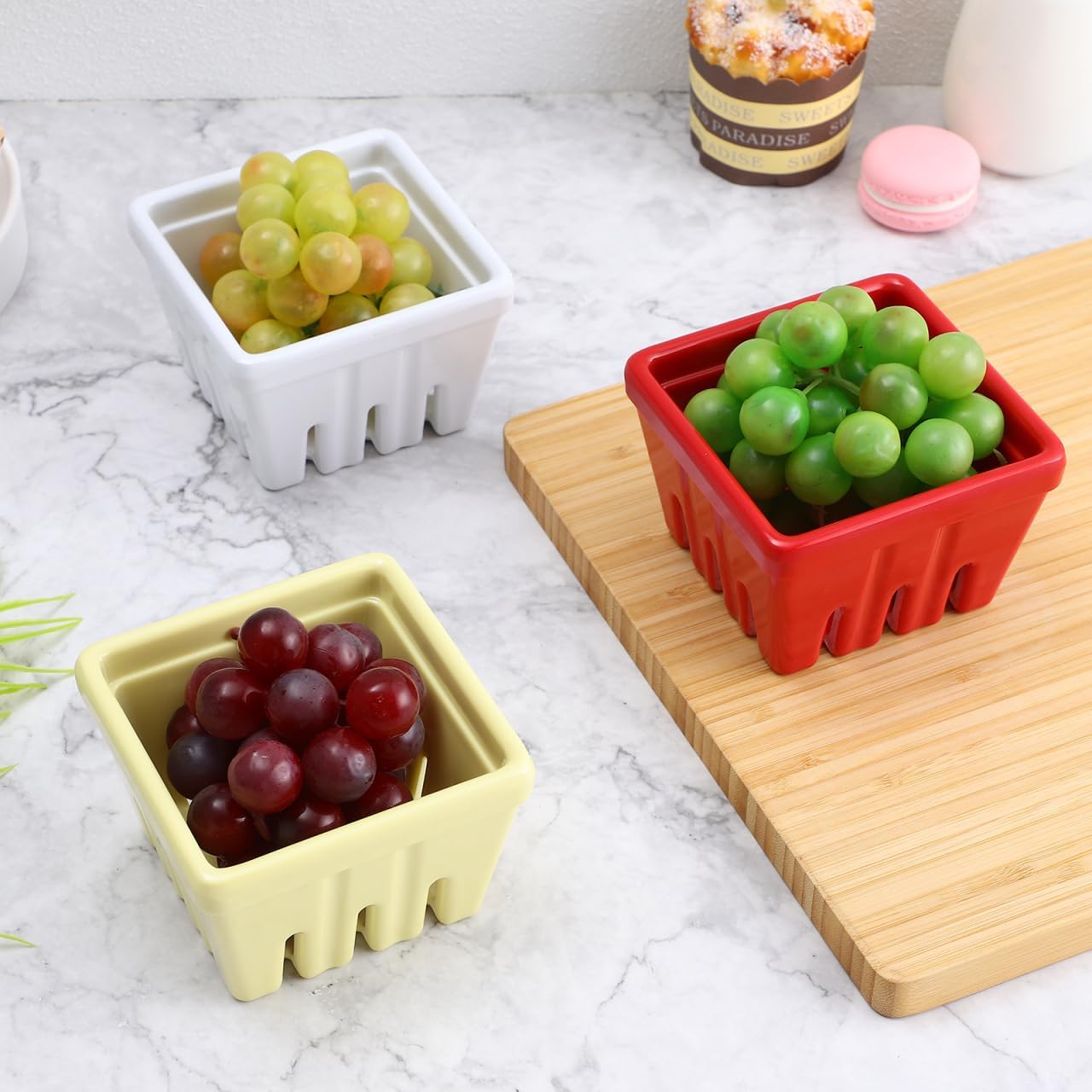 Luxshiny 3pcs Berry Basket with Cork Coasters Set Pulp Berry Basket Bowls Fruit Packaging Fruit Containers Keeper Containers for Fridge