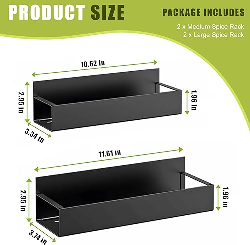 Miniatura 6 de Paquete de 4 estantes magnéticos para especias para refrigerador, organizador de especias magnético movible, estante magnético fuerte de metal negro