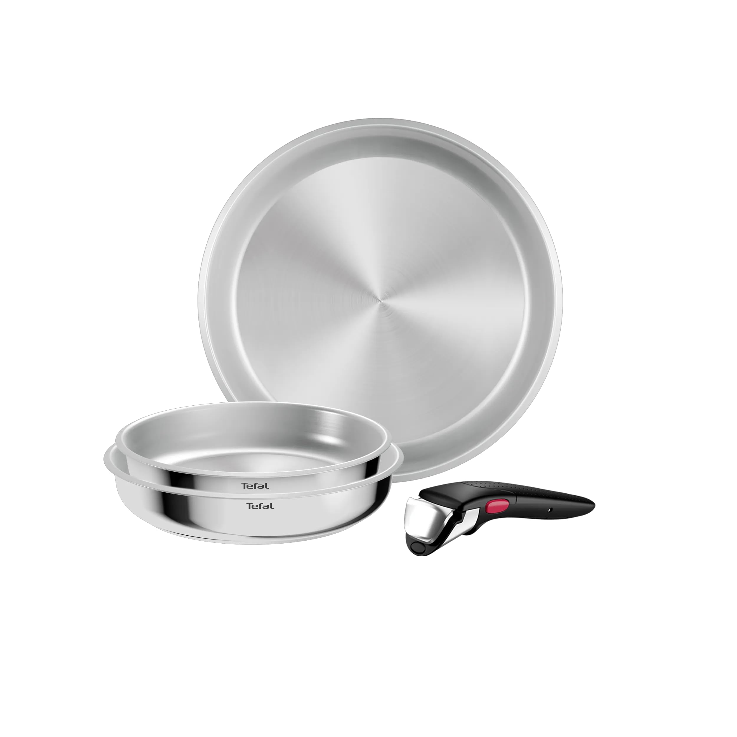 Tefal Ingenio Comfort Max 4-Piece Pan Set, Extra Strong Base, Unsealed, Space-Saving, Thermal Signal, Safe Grip, Effortless Cleaning, Stainless Steel, L968S434