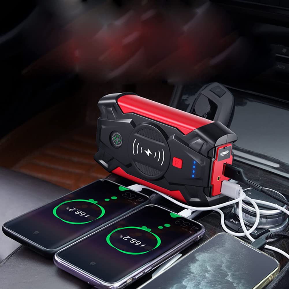 Arrancador para automóvil Cargador de batería portátil para automóvil Arranque de Emergencia Kit de Herramientas de Banco de energía Carga inalámbrica, Iluminación de Emergencia