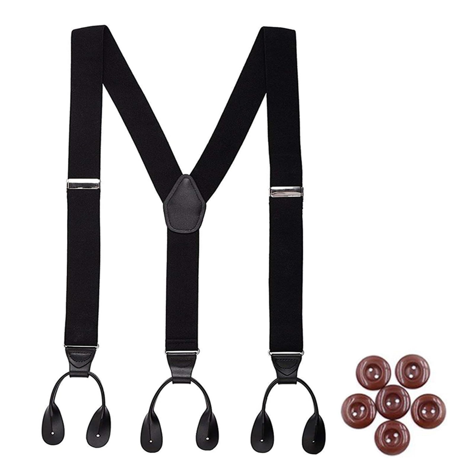 Hosenträger für Männer,Verstellbarer Hosenträger, Vintage-Hosenträger for Herren, 3,5 cm breit, mit Knopfende, schwarzer Lederbesatz, Y-Rücken, verstellbare elastische Hosenträger