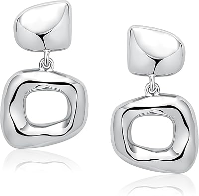 Eseres Dangle Earrings for Women Silver Dangle Earrings Geometric Style 14K Gold Plated Statement Earrings for Women Gold and Silver Earrings