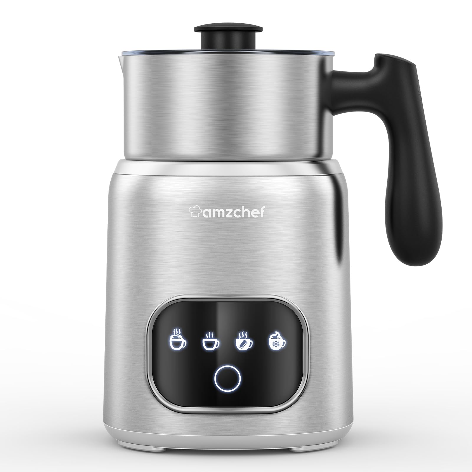 AMZCHEF Milchaufschäumer Edelstahl LED-Touchscreen 3D-Induktion Ertümt Schokolade und Milch für(latte, Cappuccino, Mokka