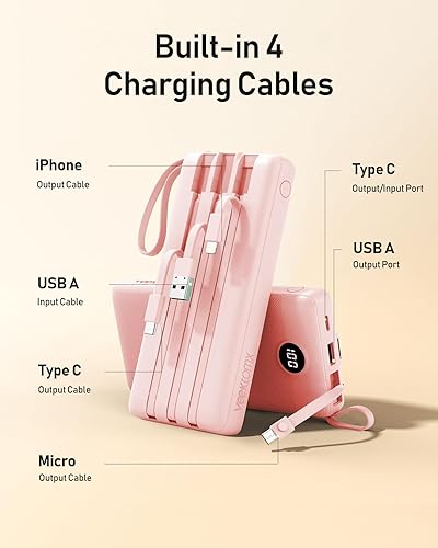 Miniatura 8 de VEEKTOMX Banco de energía con cables integrados de 20000 mAh, cargador portátil para iPhone, pantalla LED USB C, cargador externo para iPhone, iPad,