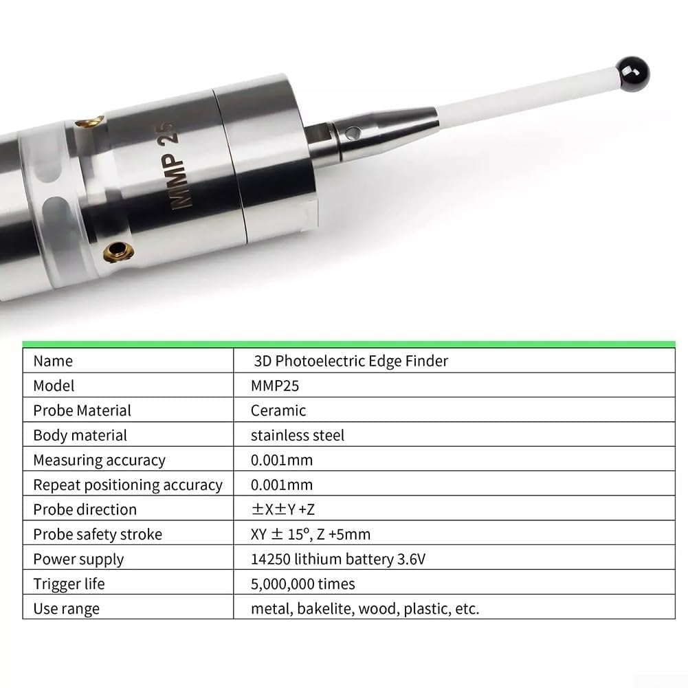 CNC 3D Photoelectric Edge Finder Probe with 0.001mm Accuracy for Machining Center Rod Detection ±X ±Y +Z Repeatability MMP25