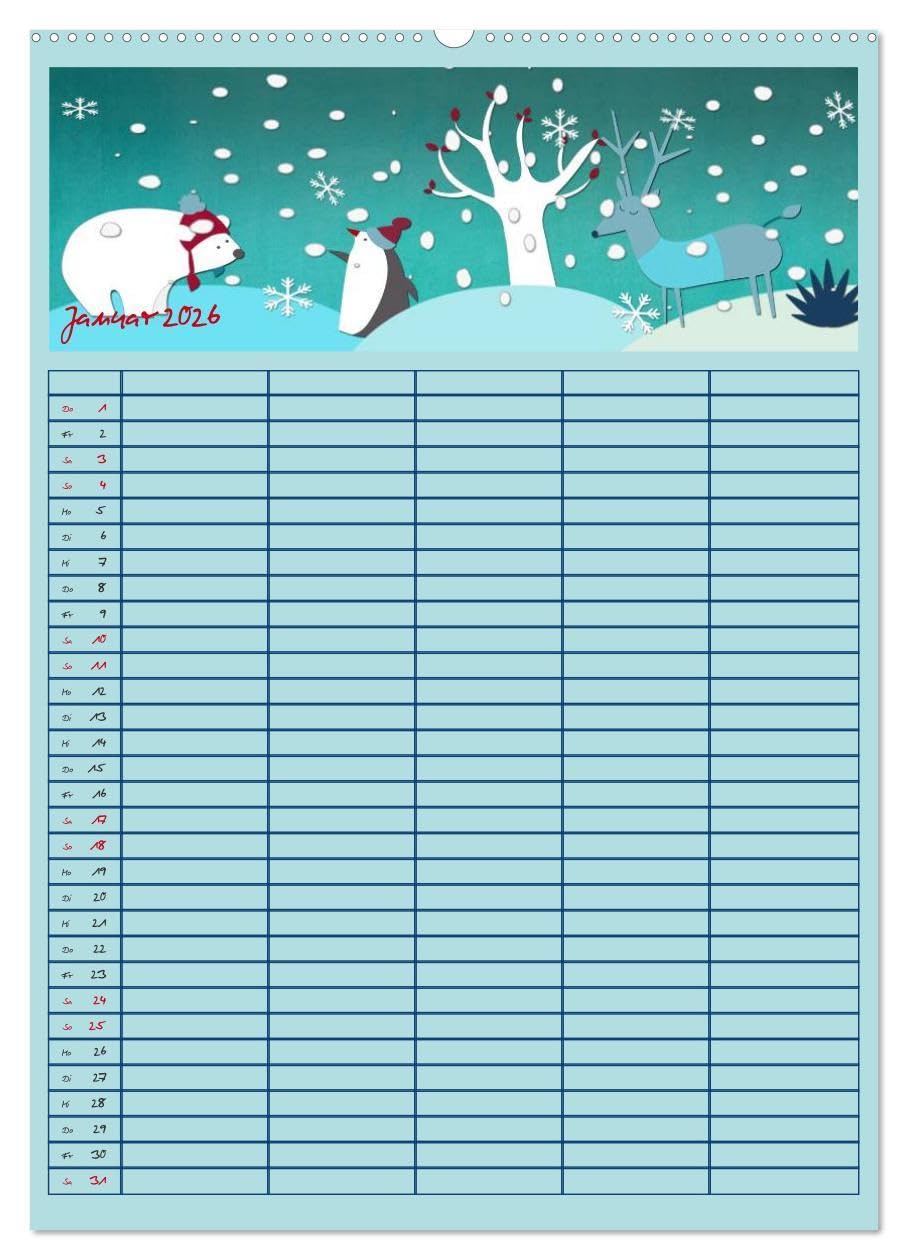Unser buntes Familienleben (Wandkalender 2026 DIN A2 hoch), CALVENDO Monatskalender: Der farbenfroh und heiter illustrierte Monatsplaner für die ganze Familie (CALVENDO Spass)