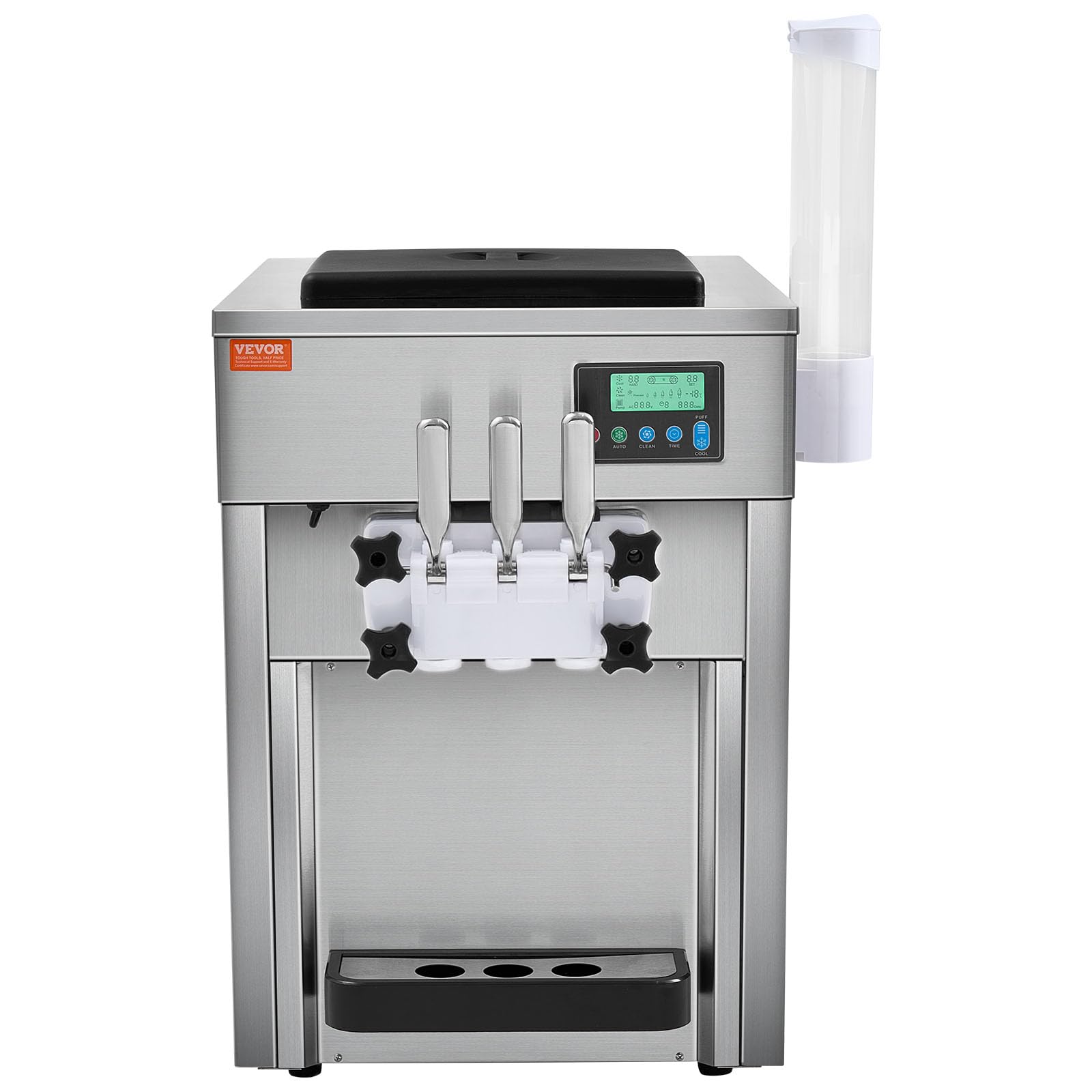 VEVOR Máquina de Helados Comercial 20 L/h 1800 W 3 Sabores Máquina para Hacer Helados 2 Tolvas de 4 L Independiente Pre-Refrigeración Limpieza Automática para Restaurante Bar Mercado Tienda