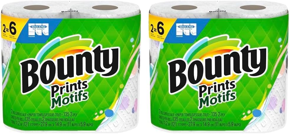 BountySelect-A-Size Paper Towels, Prints, 2 Triple Rolls : 6 Regular Rolls (Packaging May Vary) (Pack of 2)